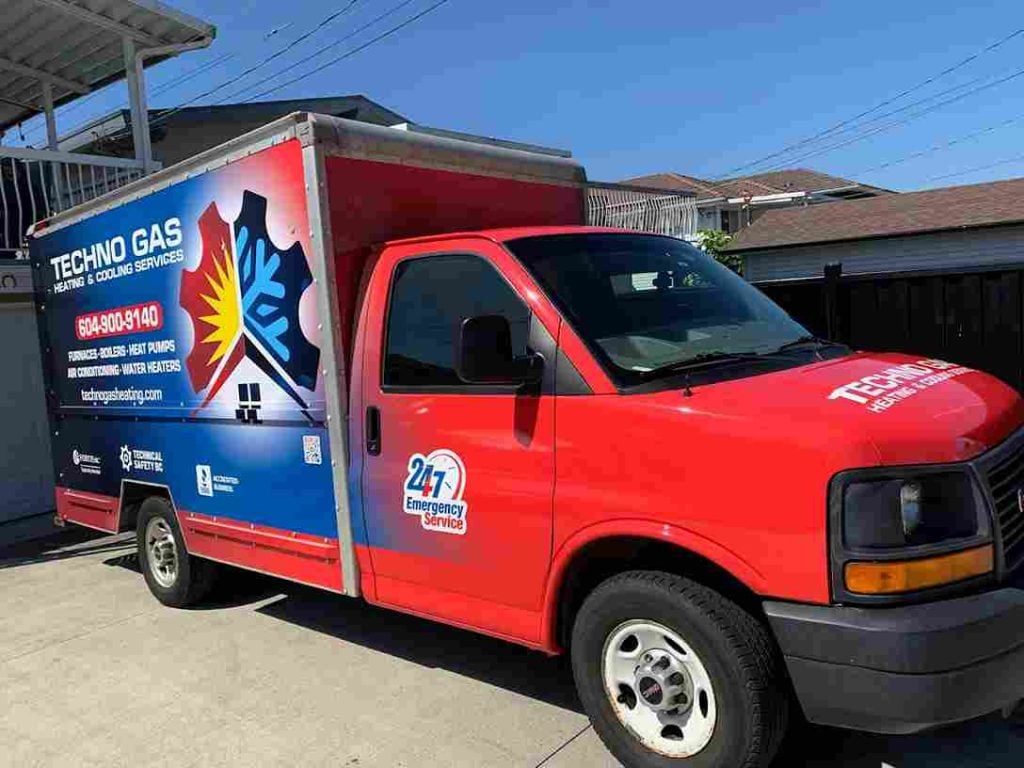 An image showing the outside of a Techno Gas Heating and Cooling Services truck