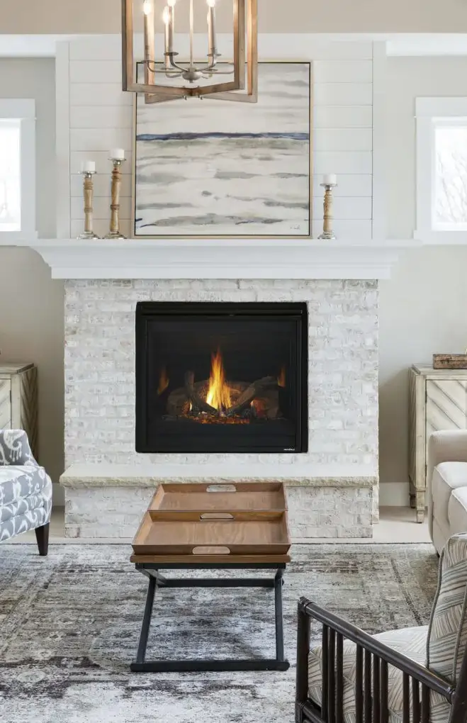 A gas fireplace installation in a living room