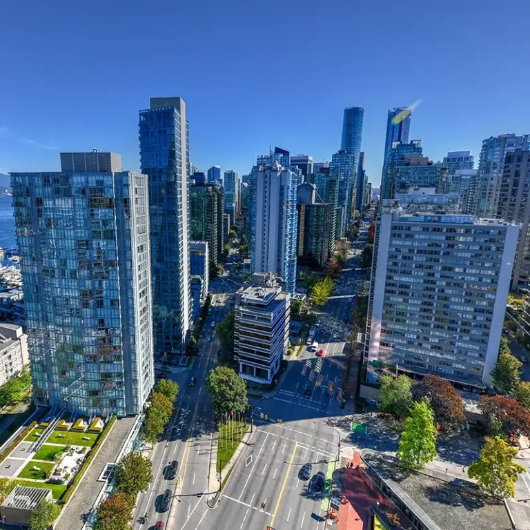 A bird's eye view showing downtown Vancouver.